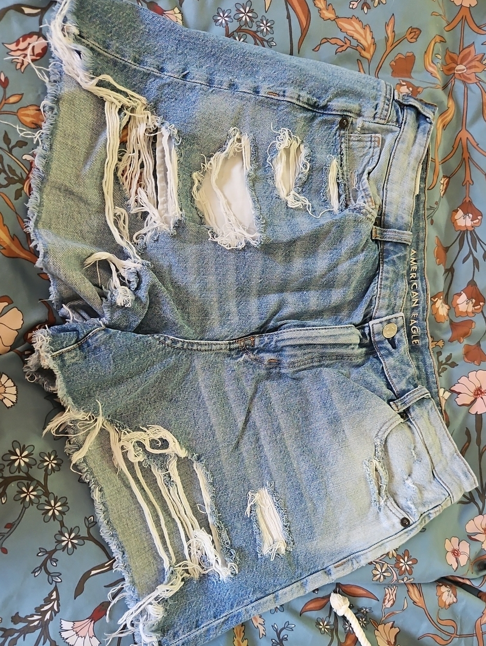 American Eagle Outfitters Light Blue Distressed Jean Shorts